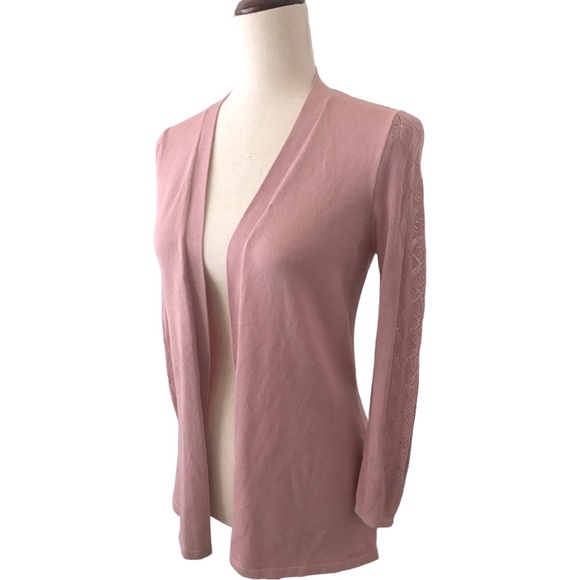 Roz & Ali Pointelle Sweater Dusty Pink Long Sleeve Open Front New with Tags - Picture 3 of 17